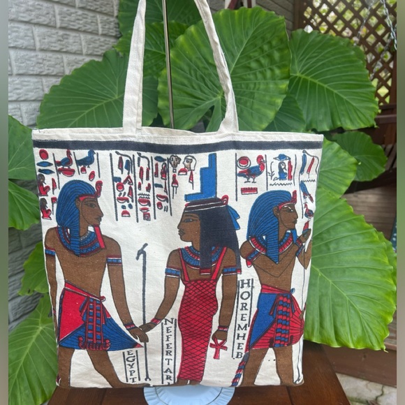 Egypt Tote Bag, EgyptianTextile Design Horemheb, Nefertari, Ramses and Horus - Picture 2 of 3